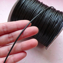 2mm Round Polyester Cord / Korean Waxed Strap / Fake Leather String / Leather Like Strips (2mm / 3 Meters / Black) Bracelet Necklace A021
