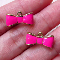 Ribbon Bow Enamel Charms (2pcs / 17mm x 9mm / Pink) Cute Jewelry Earrings Bracelet Bangle Anklet Dust Plug Charm Wine Charm Keychain CHM1482