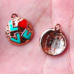 Love Enamel Charms Tag Charm (2pcs / 13mm x 16mm / Blue Green & Red) Valentines Day Jewelry Bracelet Bangle Favor Charm Wine Charm CHM1483