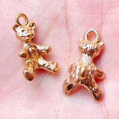 Gold Bear Charms 3D Bear Toy Charm (2pcs / 12mm x 20mm / Gold) Charm Bracelet Earring Keychain Zipper Pull Baby Shower Favor Charm CHM1492