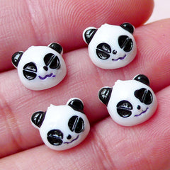 Mini Panda Cabochon (4pcs / 9mm x 9mm / Black & White / Flat Back) Tiny Animal Cab Cute Nail Art Nail Decoration Earring Scrapbooking NAC199