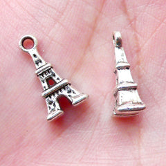 CLEARANCE Small Eiffel Tower Charms (4pcs / 8mm x 15mm / Tibetan Silver / 2 Sided) Necklace Bracelet Keychain Purse Zipper Pull Favor Charm CHM1499