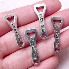 Bottle Opener Charms I Love You Charm (4pcs / 10mm x 27mm / Tibetan Silver) Kitsch Jewellery Keychain Zipper Pull Dust Plug Charm CHM1503