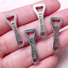 Bottle Opener Charms I Love You Charm (4pcs / 10mm x 27mm / Tibetan Silver) Kitsch Jewellery Keychain Zipper Pull Dust Plug Charm CHM1503