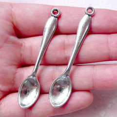 Big Spoon Charms Large Cutlery Charm (2pcs / 11mm x 55mm / Tibetan Silver) Cute Decoden Sweets Deco Whimsical Jewellery Keychain CHM1504