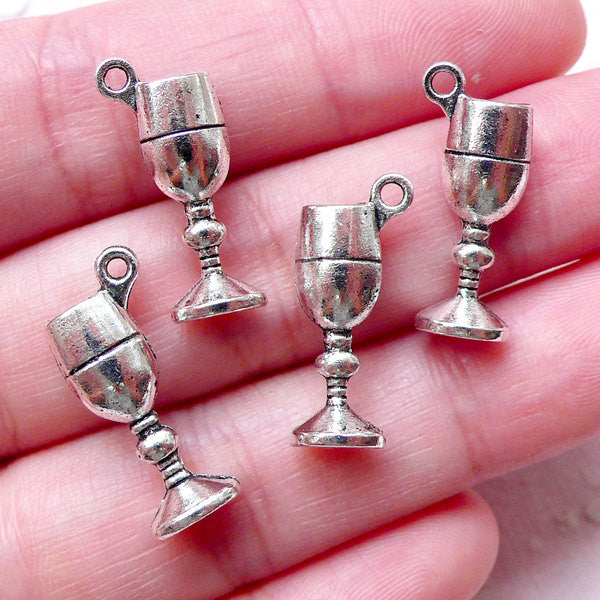 CLEARANCE Goblet Charms / Wine Glass Charm (4pcs / 9mm x 21mm / Tibetan  Silver / 2 Sided) Bracelet Necklace Earrings Keychain Favor Charm CHM1506