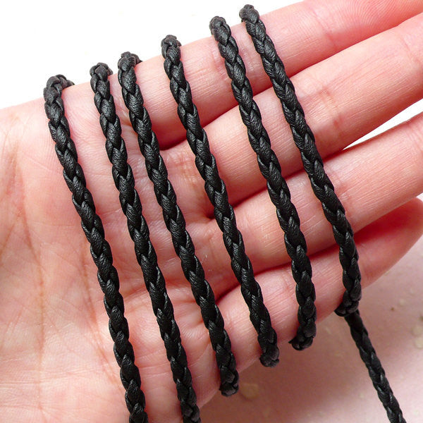 3mm Braided Leather Cord / Soft Round String / Fake Leather Strips / L, MiniatureSweet, Kawaii Resin Crafts, Decoden Cabochons Supplies