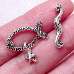 Fish Wave Toggle Clasp and Bar (3 Sets / 19mm & 20mm / Tibetan Silver) Whimsical Clasp Necklace Bracelet Closure Jewellery Findings CHM1511
