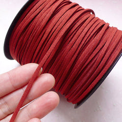 Flat Suede Leather Cord / Faux Leather Strings / Leather Strips / Leather Straps (3mm / 2 Meters / Red Brown) DIY Bracelet Necklace A010