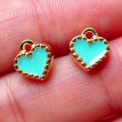 Tiny Heart Enamel Charms / Heart Drop (2pcs / 8mm x 8mm / Gold & Green) Necklace Bracelet Bangle Anklet Earrings Dust Plug Charm CHM1512