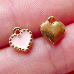 Mini Heart Drop / Heart Enamel Charms (2pcs / 8mm x 8mm / Gold & Pink) Necklace Bracelet Bangle Anklet Earring Wedding Jewellery CHM1514