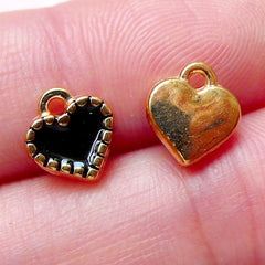 Tiny Heart Drop / Love Enamel Charms (2pcs / 8mm x 8mm / Gold & Black) Necklace Bracelet Bangle Anklet Earring Wine Glass Charm CHM1515