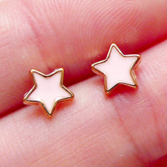 Mini Star Cabochon / Star Floating Charm (2pcs / 7mm x 7mm / Gold and Pink Enamel) Nail Art Nail Deco Fake Miniature Cupcake Topper NAC267