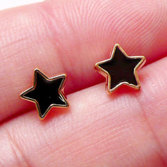 CLEARANCE Star Floating Charm / Tiny Star Cabochon (2pcs / 7mm x 7mm / Gold and Black Enamel) Nail Art Nail Decoration Scrapbook Embellishment NAC268