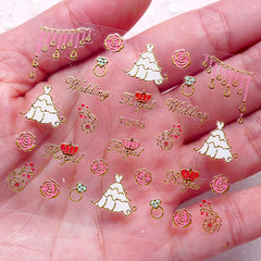 Wedding Nail Sticker (Bridal Gown Dress, Rose, Diamond Ring / Gold) Nail Art Nail Decoration Embellishment Diary Deco DIY Card Manicure S253