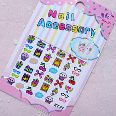 Kitsch Nail Sticker (Cupcake, Camera, Potato Chips, Candy, Eyeglasses, Ribbon, Cherry) Nail Art Nail Decoration Diary Deco Manicure S259