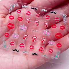 Sexy Nail Sticker (Lips, Crown, Mustache / Silver) Nail Art Nail Deco Scrapbooking Embellishment Diary Decoration Collage Manicure S250