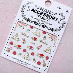 Wedding Nail Sticker (Bridal Gown Dress, Rose, Diamond Ring / Gold) Nail Art Nail Decoration Embellishment Diary Deco DIY Card Manicure S253