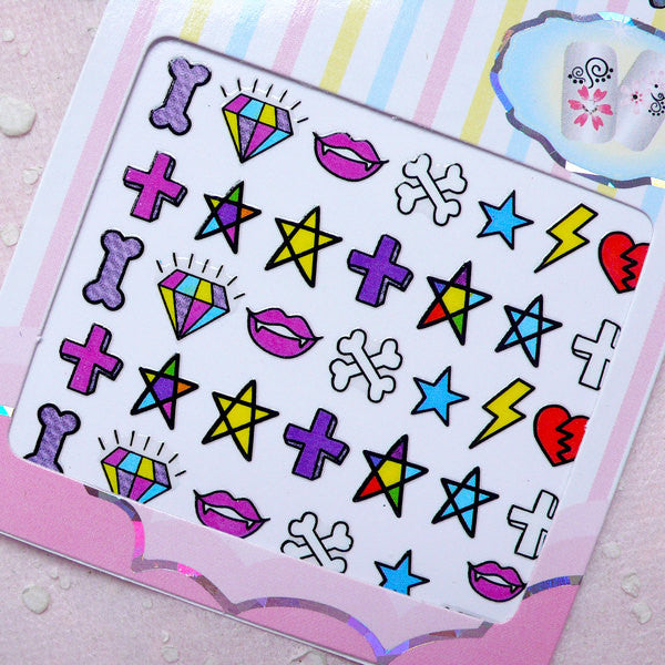 Vampire Nail Sticker (Teeth, Cemetery Cross, Bones, Broken Heart, Lightning, Star, Diamond) Nail Art Nail Decoration Scrapbook Manicure S255