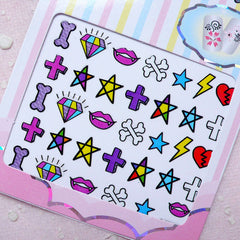 Vampire Nail Sticker (Teeth, Cemetery Cross, Bones, Broken Heart, Lightning, Star, Diamond) Nail Art Nail Decoration Scrapbook Manicure S255