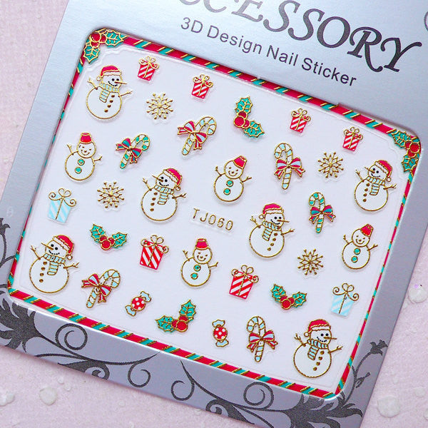 Christmas Nail Sticker (Candy Stick, Gift Box, Ornament, Snowflakes, Snowman) Nail Art Decoration Diary Deco Manicure Embellishment S265