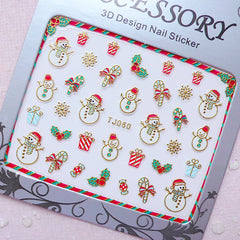 Christmas Nail Sticker (Candy Stick, Gift Box, Ornament, Snowflakes, Snowman) Nail Art Decoration Diary Deco Manicure Embellishment S265