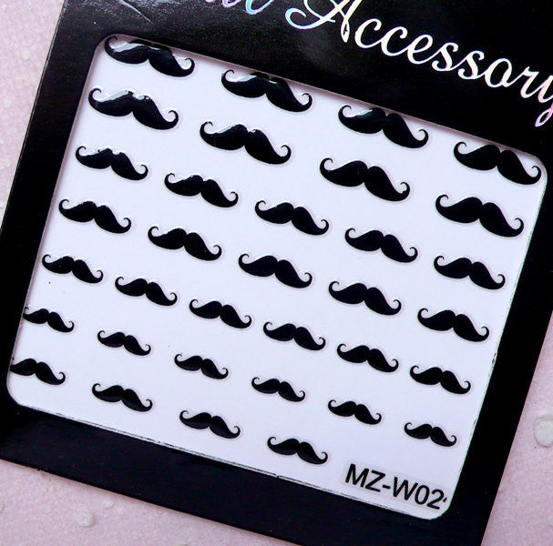 Mustache Nail Art / Whimsical Nail Sticker / Kitsch Nail Decoration / Nail Accessory / Diary Deco Scrapbooking Embellishment Manicure S267