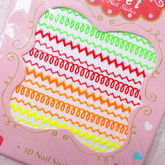 Neon Zigzag Nail Sticker / Zig Zag Nail Art / Funky Nail Decoration / Diary Deco DIY Card Manicure Scrapbook Embellishment Home Decor S271