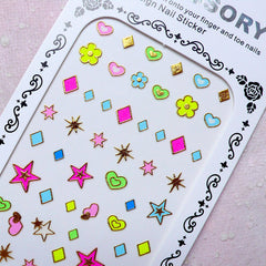 Colorful Nail Sticker (Star, Heart, Flower, Diamond) Color Nail Art Cute Nail Deco Diary Decoration Manicure Embellishment Scrapbooking S279