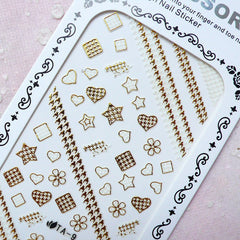 Gold Nail Sticker (Star Heart Flower Square Houndstooth) Wedding Nail Art Bridal Nail Deco Diary Decoration Manicure Embellishment S280