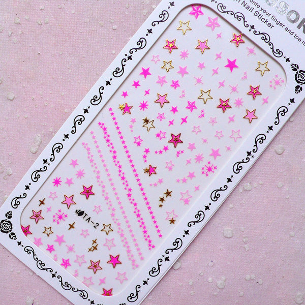 Star Nail Sticker (Gold & Pink) Cute Nail Art Kawaii Nail Decoration Diary Deco Manicure Scrapbooking Embellishment Card Making Collage S283