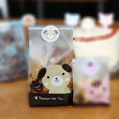 Long Cellophane Bags w/ Cute Dog (20 pcs / Brown) Kawaii Cookie Bags Cello Bags Gift Wrapping Plastic Packaging Bags (9cm x 18cm) GB118