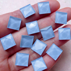 Square Cabochons (20pcs / Blue / 10mm / Flat Back) Facet Cut Glass Stud Embellishment Cellphone Case Deco Decoden DIY Earring CAB380