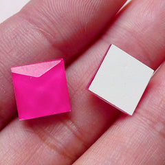 Faceted Cut Square Cabochons (20pcs / Dark Pink / 10mm / Flatback) Flat Back Glass Rivet Scrapbook Cell Phone Decoden Embellishment CAB382