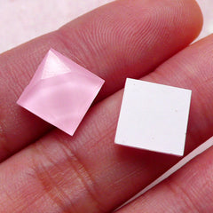 Facet Cut Square Cabochons (20pcs / Pink / 10mm / Flat Back) Flatback Glass Gem Scrapbooking Phone Case Deco Decoden Earrings Making CAB381