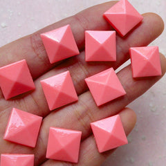 Facet Square Pyramid Cabochons (10pcs / Pink / 12mm / Flatback) Flat Back Resin Stud Embellishment Cute Phone Case Deco Decoden CAB394