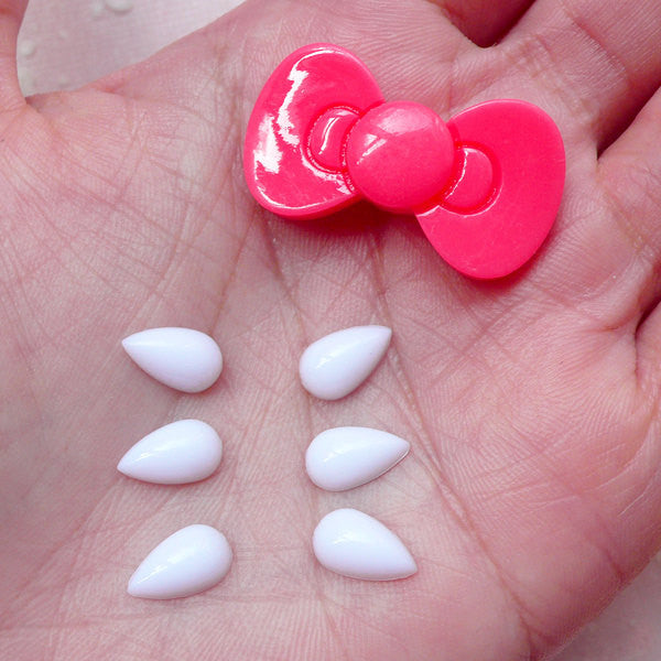 Bow & Whiskers Cabochons (1 Set / Pink, White) Sunglasses Decora Eyeglasses Nerd Glasses Decor Phone Case Decoration Kawaii Decoden CAB390