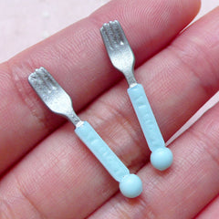 CLEARANCE Miniature Fork Cabochons (2pcs / 5mm x 29mm / 3D) Mini Cutlery Dollhouse Utensil Tiny Dinnerware Cute Scrapbook Kawaii Food Craft FCAB294