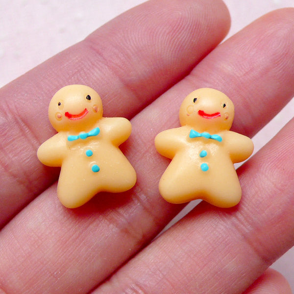 Miniature Gingerbread Man Cabochons (2pcs / 14mm x 16mm / Flat
