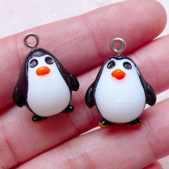 3D Penguin Charms Cute Animal Cabochon w/ Eye Pin (2pcs / 18mm x 22mm) Pendant Bracelet Baby Shower Keychain Zipper Pull Charm CHM1524