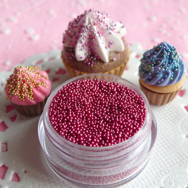 Perles en sucre rose métallisé 4mm. Sprinkles pour gâteau et cupcake. Tasty  Me.
