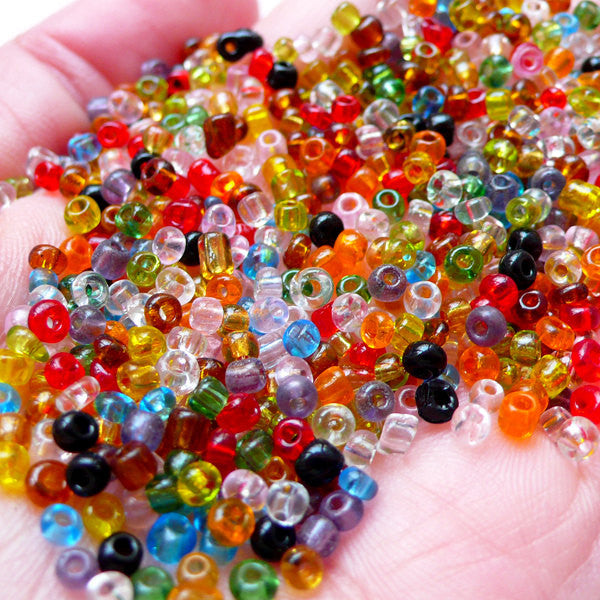 Glass Seed Beads (Size 8/0 or 3mm / Assorted Color Mix / 30gram / 1100pcs)  Tiny Loose Bead Microbeads Colorful Bracelet Necklace F277