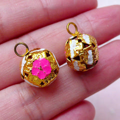 Pink Enamel Bell Charms (5pcs / 12mm x 16mm / Dark Pink, White & Gold) Jewellery Supplies Decoden Earphone Jack Dust Plug Charm DIY CHM1530