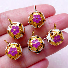 Enamel Charm Colored Bell Charms (5pcs / 12mm x 16mm / Purple, White & Gold) Jewelry Findings Cellphone Ear Phone Jack Charm DIY CHM1531
