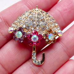 Umbrella Cabochon w/ Bling Bling Rhinestones (23mm x 33mm / Metal) Princess Lolita Decoden Kawaii Phone Case Deco Cute Embellishment CAB412