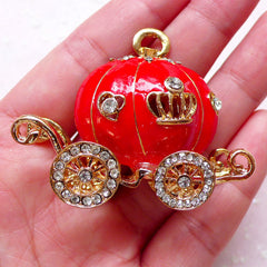 Princess Cinderella Pumpkin Carriage Cabochon / Charm with Rhinestones (49mm x 41mm / Red / Metal) Decoden Kawaii Cellphone Deco CAB413