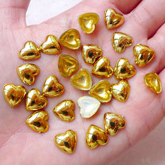 Heart Acrylic Cabochons (25pcs / 10mm / Gold / Flatback) Cute Phone Case Deco Decoden Kawaii Embellishment Scrapbook Decoration CAB417