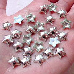 Puffy Star Acrylic Cabochons (25pcs / 10mm / Silver / Flatback) Kawaii Cellphone Deco Scrapbook Embellishment Card Making Decoration CAB414