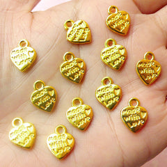 CLEARANCE Made With Love Heart Charms (12pcs) (10mm x 12mm / Gold / 2 Sided) Metal Findings Pendant Bracelet Earrings Zipper Pulls Keychains CHM405