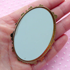 CLEARANCE Flower Mirror Cabochon w/ Rhinestones (Oval / 44mm x 63mm) Dollhouse Wall Mirror Kawaii Cabochon Cell Phone Deco Floral Embellishment CAB002